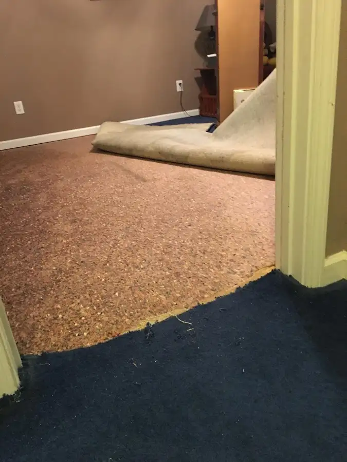 Carpet pad removal revealing water damage during Drying & Dehumidification in Elk Ridge
