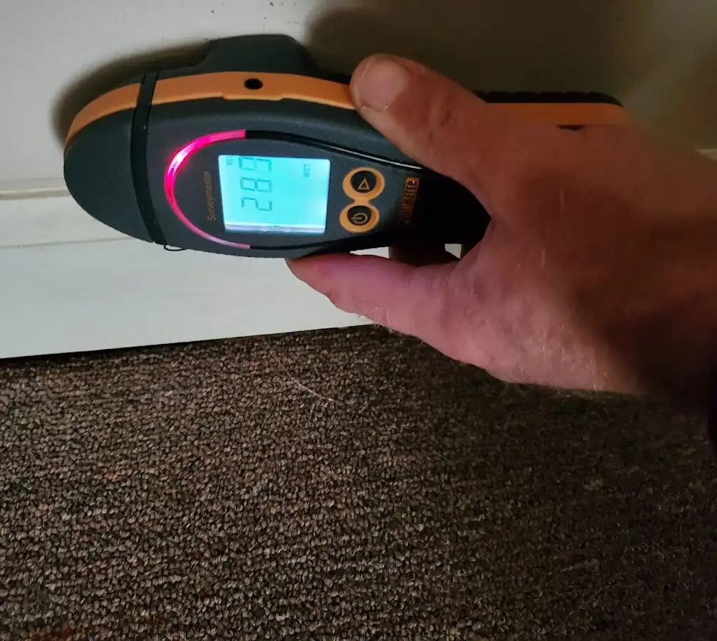 Moisture detection at baseboard during Burst Pipe Cleanup in Elk Ridge